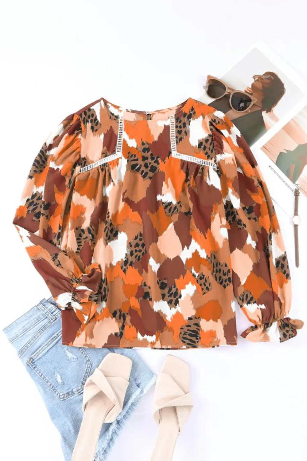 Discount Dear-Lover Abstract Printed Long Sleeve Blouse Multicolor-4