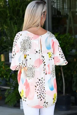 Fashion Dear-Lover Animal Watercolor Mixed Print Loose Top White