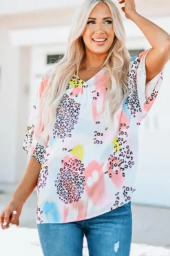 Fashion Dear-Lover Animal Watercolor Mixed Print Loose Top White