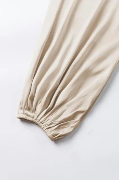Outlet Dear-Lover Asymmetrical Neck Balloon Sleeve Satin Blouse Apricot