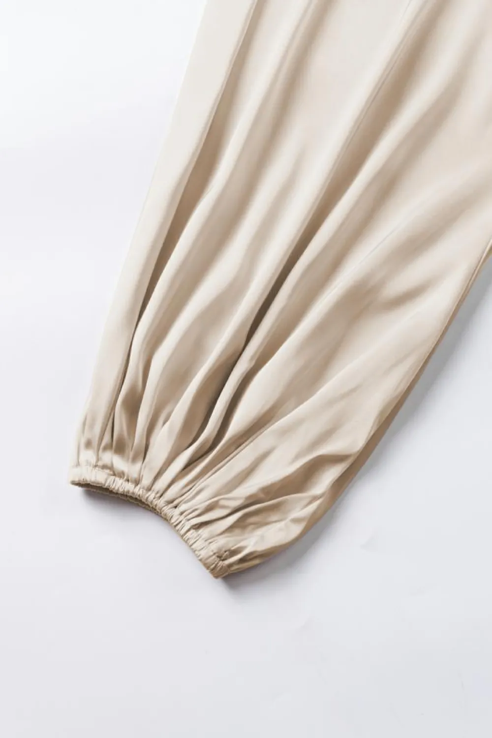Outlet Dear-Lover Asymmetrical Neck Balloon Sleeve Satin Blouse Apricot