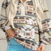 New Dear-Lover Aztec Print Collared Flap Pocket Sweatshirt Apricot