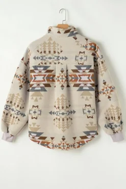 New Dear-Lover Aztec Print Collared Flap Pocket Sweatshirt Apricot
