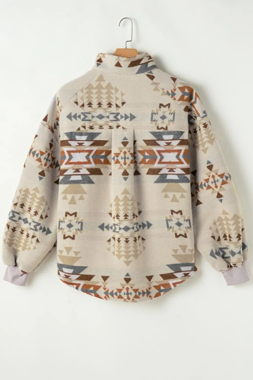 New Dear-Lover Aztec Print Collared Flap Pocket Sweatshirt Apricot