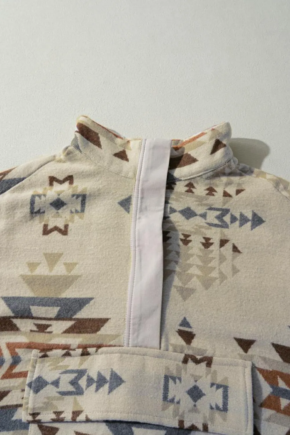New Dear-Lover Aztec Print Collared Flap Pocket Sweatshirt Apricot