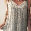Online Dear-Lover Boho Floral Spaghetti Straps Tank Top Apricot