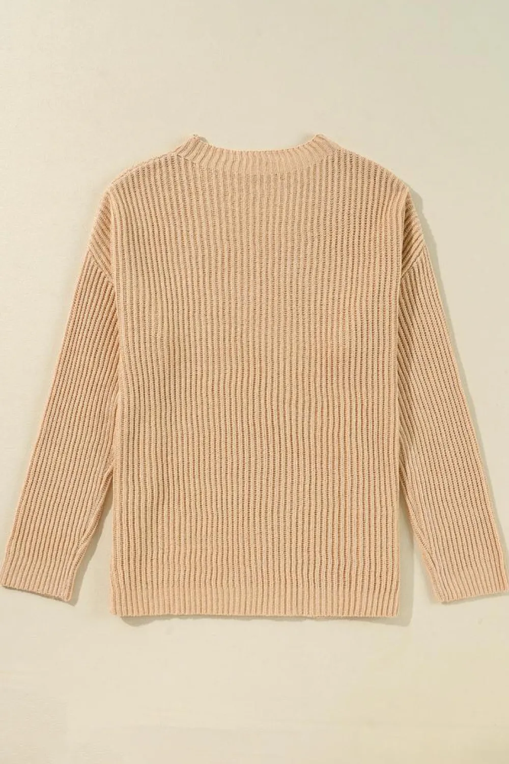 Fashion Dear-Lover Cable Knit Drop Shoulder Side Slits Loose Sweater Apricot