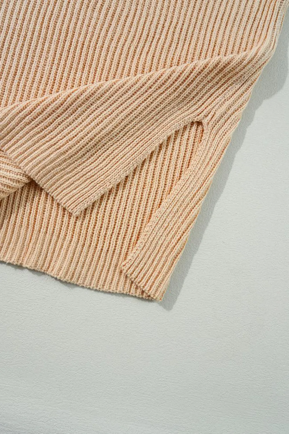 Fashion Dear-Lover Cable Knit Drop Shoulder Side Slits Loose Sweater Apricot