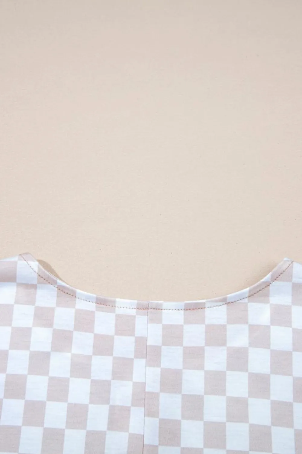 Outlet Dear-Lover Checkered Print Buttoned Crew Neck Wide Leg Jumpsuit Apricot