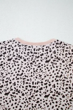 Fashion Dear-Lover Cheetah Print O-neck Short Sleeve T Shirt Apricot