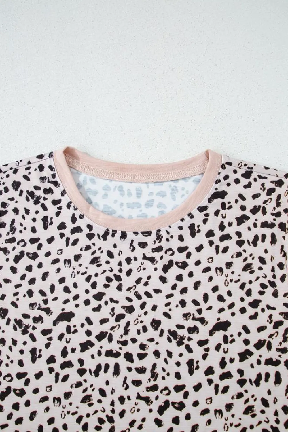 Fashion Dear-Lover Cheetah Print O-neck Short Sleeve T Shirt Apricot