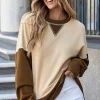 Discount Dear-Lover Color Block Thumbhole Sleeve Drop Shoulder Sweatshirt Apricot