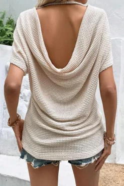 Sale Dear-Lover Draped Open Back Textured Tee Apricot
