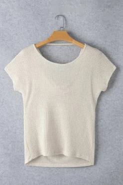 Sale Dear-Lover Draped Open Back Textured Tee Apricot
