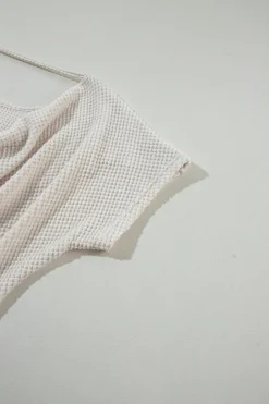 Sale Dear-Lover Draped Open Back Textured Tee Apricot