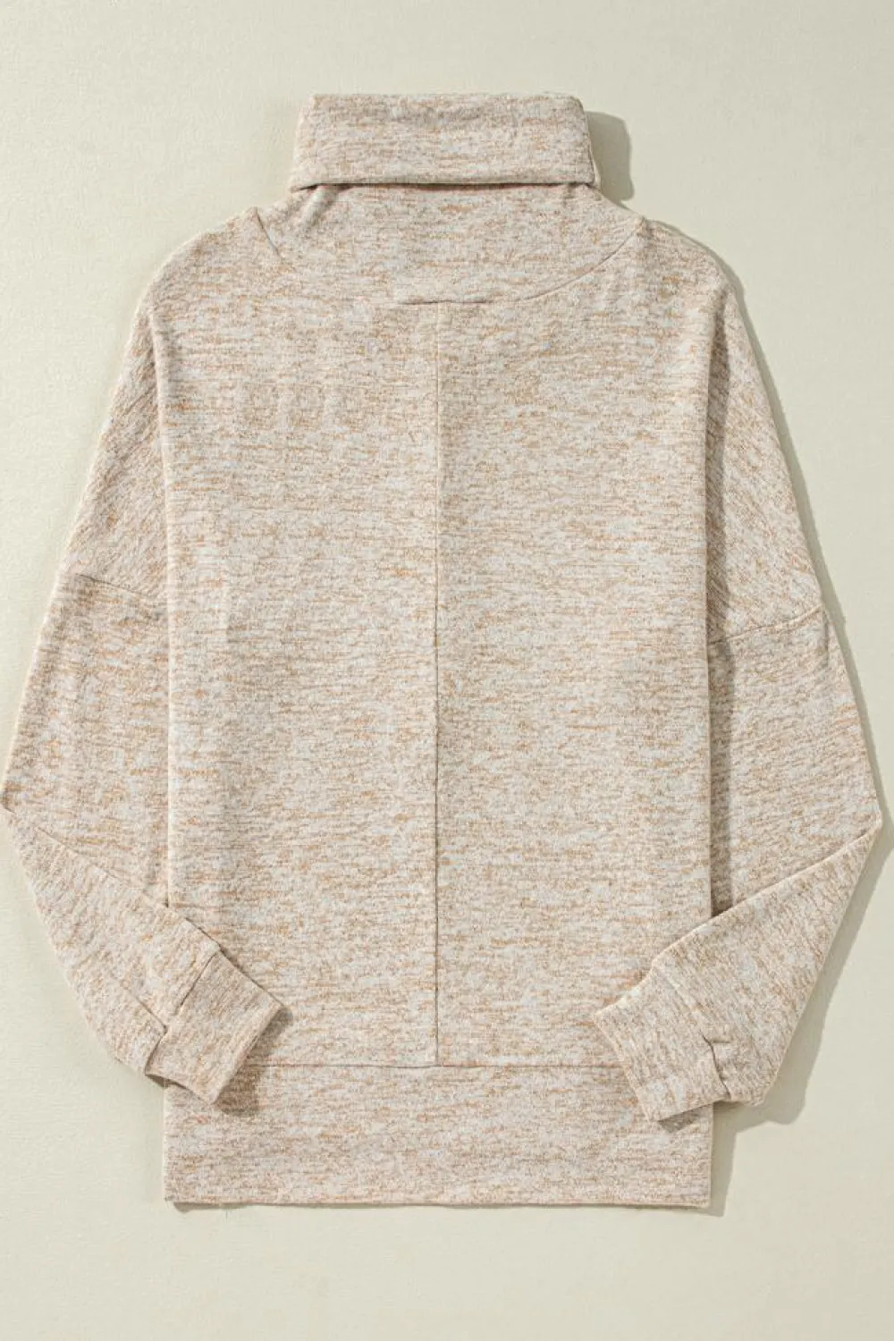 Outlet Dear-Lover Drawstring Cowl High Neck Long Sleeve Split Top Apricot