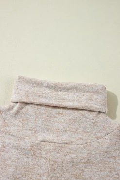 Outlet Dear-Lover Drawstring Cowl High Neck Long Sleeve Split Top Apricot
