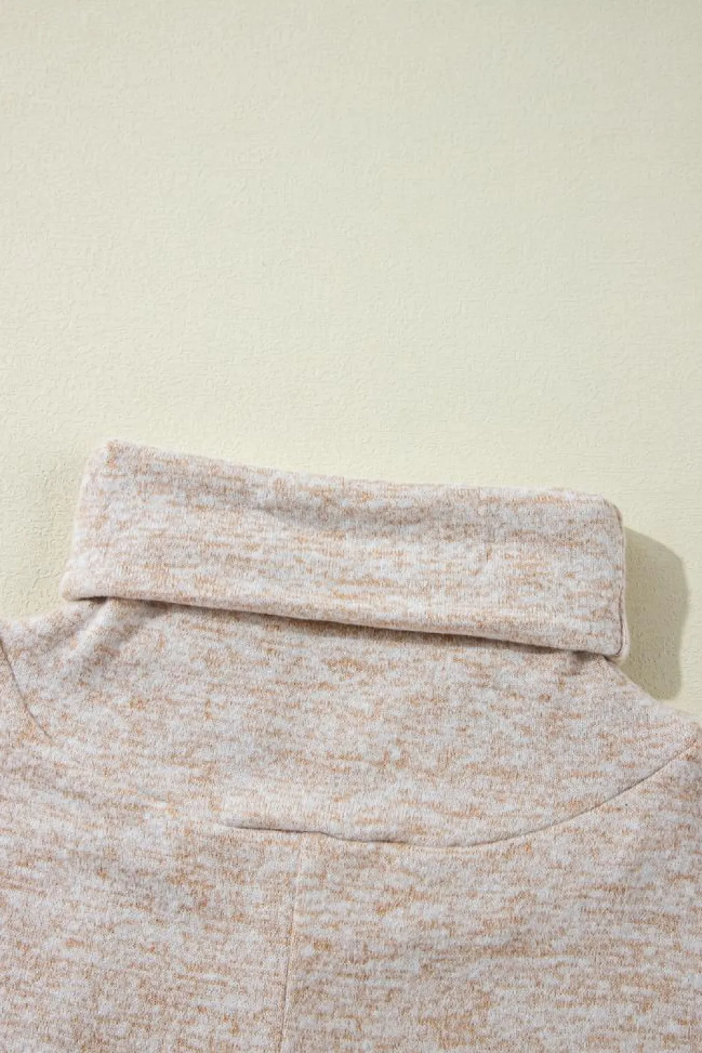 Outlet Dear-Lover Drawstring Cowl High Neck Long Sleeve Split Top Apricot