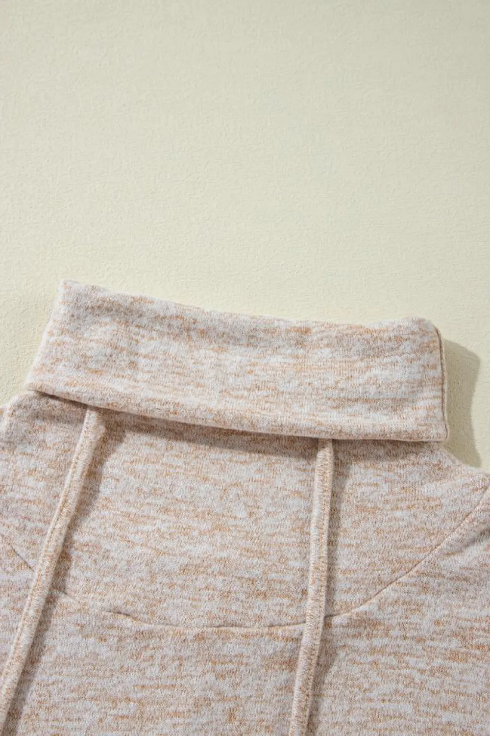 Outlet Dear-Lover Drawstring Cowl High Neck Long Sleeve Split Top Apricot