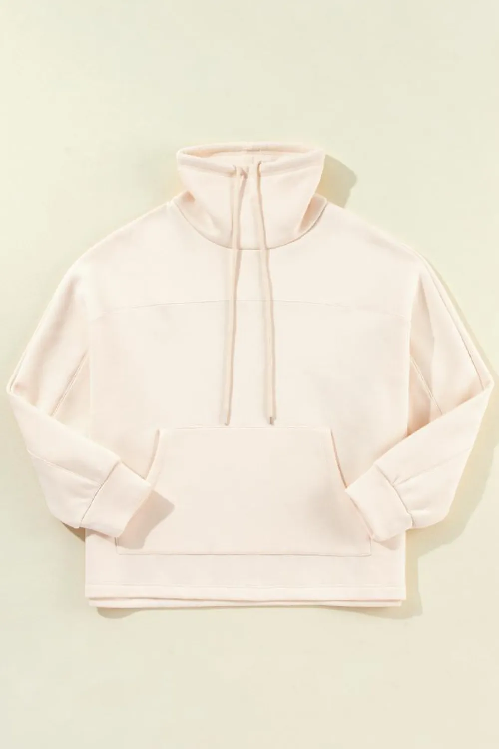 Best Dear-Lover Drawstring Turtleneck Dolman Sleeve Sweatshirt Apricot