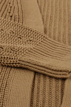 Online Dear-Lover Drop Sleeve Cable Knit Cardigan with Slits Apricot