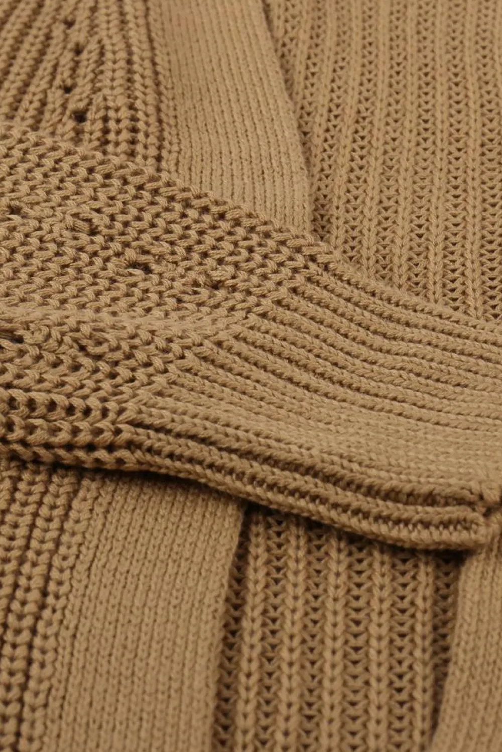 Online Dear-Lover Drop Sleeve Cable Knit Cardigan with Slits Apricot