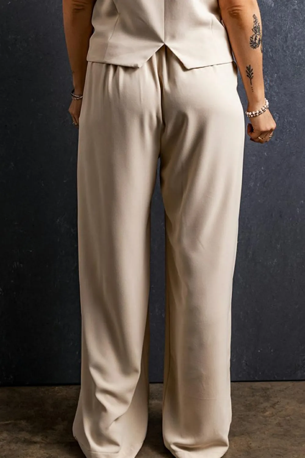 Sale Dear-Lover Elastic Waist Pleated Wide Leg Pants Apricot