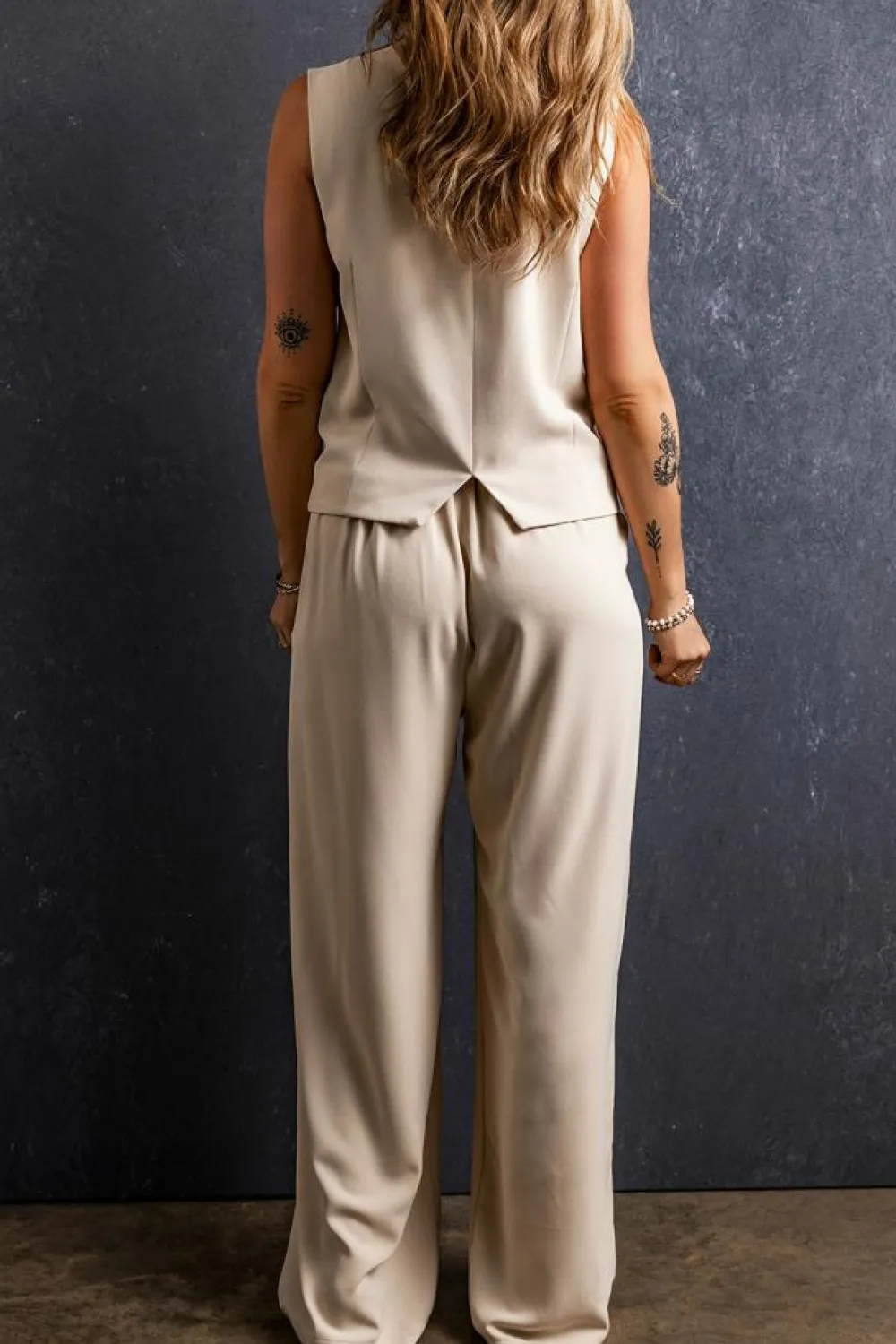 Sale Dear-Lover Elastic Waist Pleated Wide Leg Pants Apricot