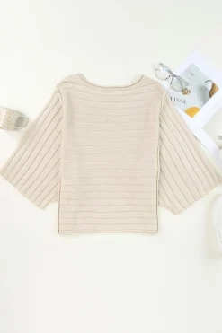 Outlet Dear-Lover Exposed Seam Ribbed Knit Dolman Sweater Apricot