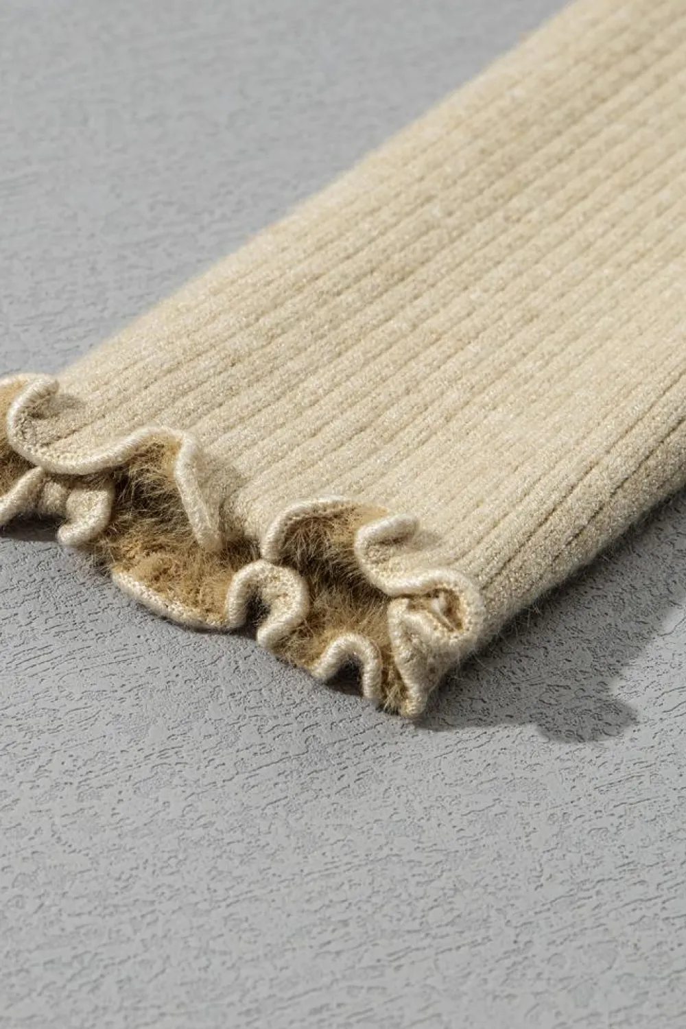 Outlet Dear-Lover Fleece Lined Lettuces Edge High Neck Ribbed Slim Fit Sweater Apricot