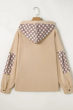 Online Dear-Lover Floral Patchwork Star Pattern Drawstring Hoodie Apricot