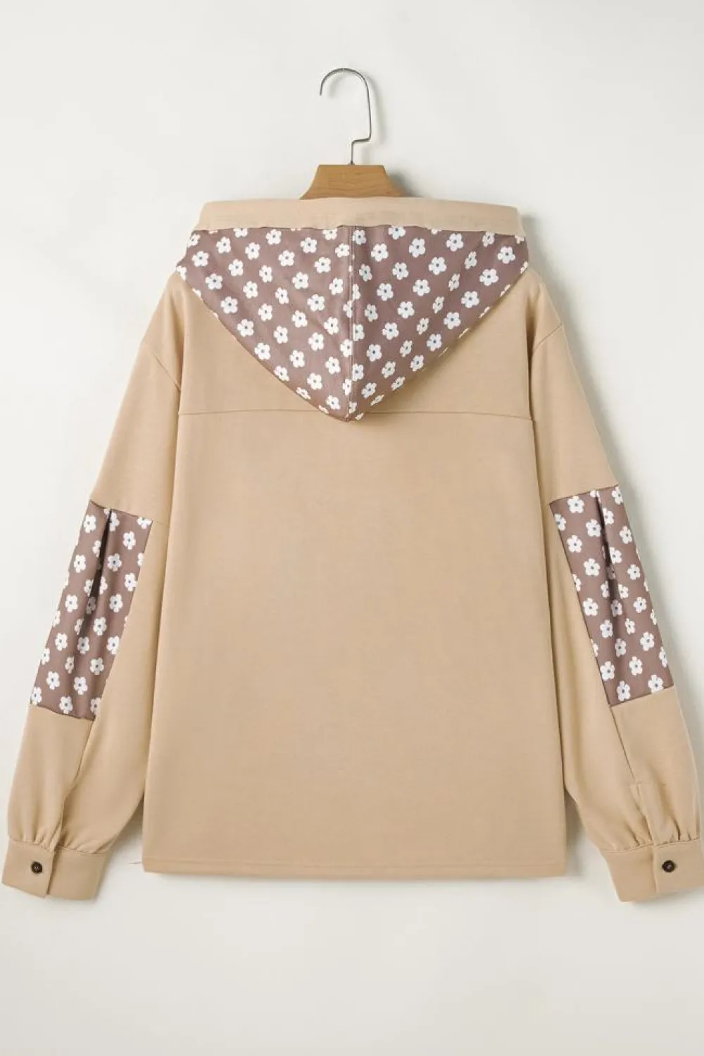 Online Dear-Lover Floral Patchwork Star Pattern Drawstring Hoodie Apricot