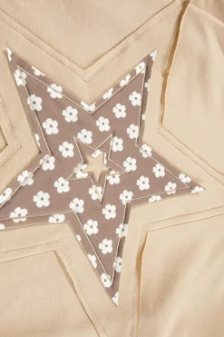 Online Dear-Lover Floral Patchwork Star Pattern Drawstring Hoodie Apricot