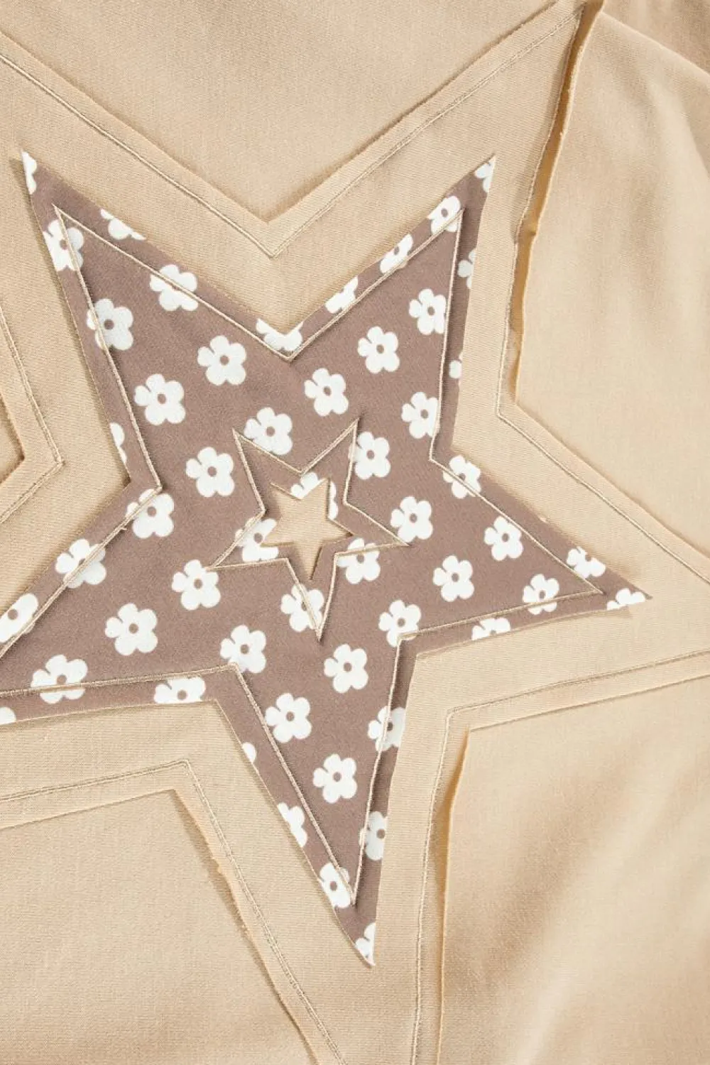 Online Dear-Lover Floral Patchwork Star Pattern Drawstring Hoodie Apricot