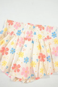 Sale Dear-Lover Floral Print Crop Top Wide Leg Short Set Apricot