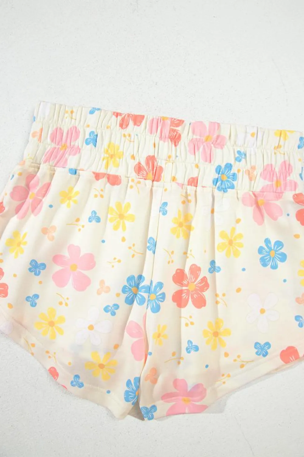 Sale Dear-Lover Floral Print Crop Top Wide Leg Short Set Apricot
