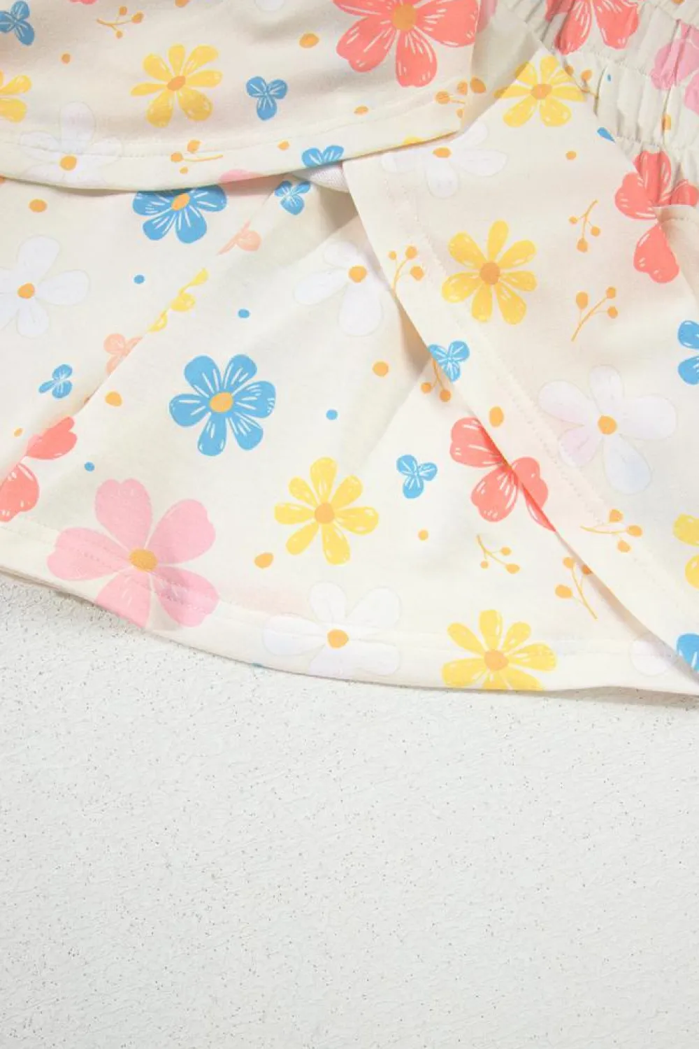 Sale Dear-Lover Floral Print Crop Top Wide Leg Short Set Apricot