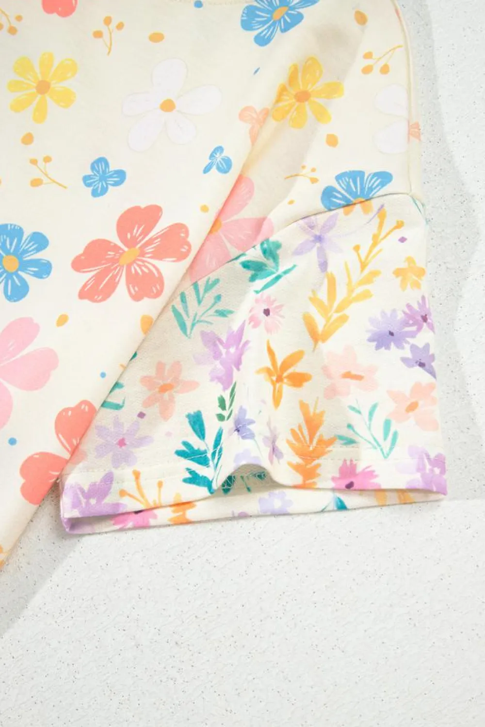 Sale Dear-Lover Floral Print Crop Top Wide Leg Short Set Apricot
