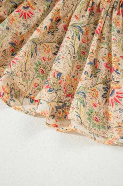 Outlet Dear-Lover Floral Print Spaghetti Straps Ruffled Peplum Tank Top Apricot