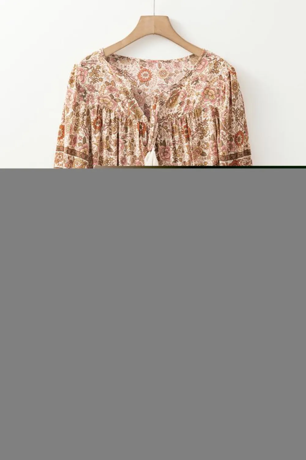 Discount Dear-Lover Floral Print Tassel Drawstring V Neck Loose Mini Dress Apricot