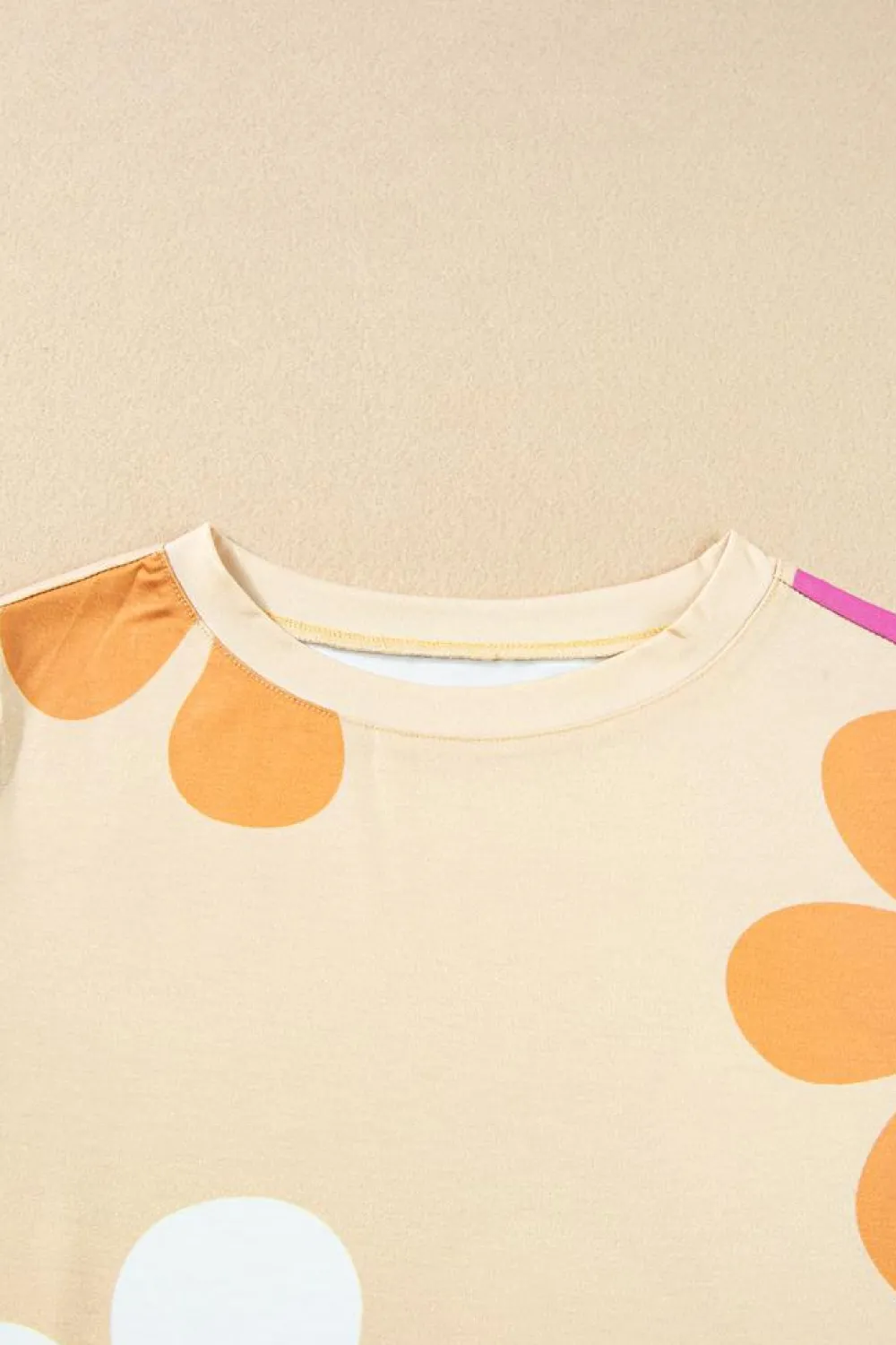 Best Dear-Lover Flower Print Bubble Sleeve Tee Apricot