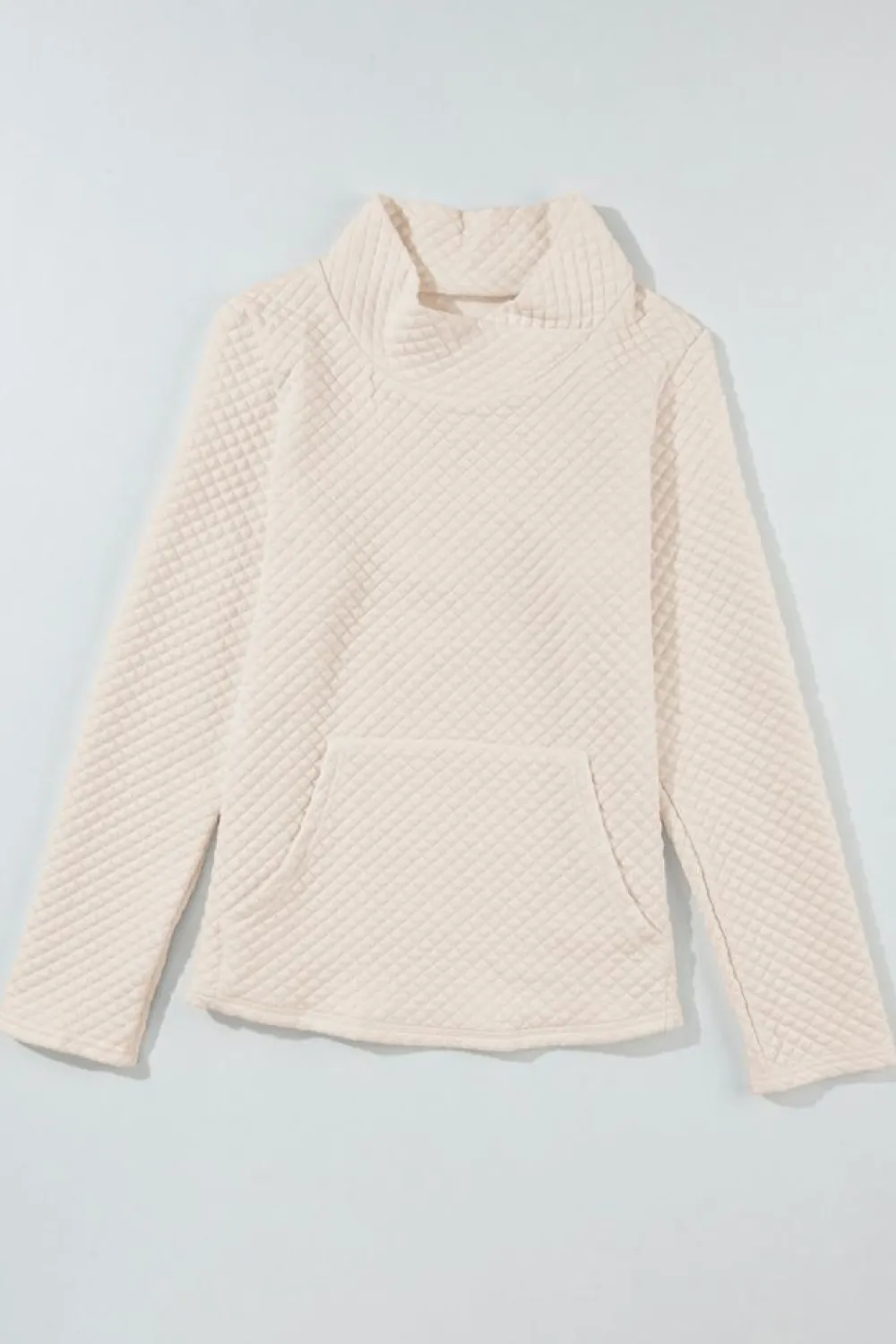 Fashion Dear-Lover High Neck Kangaroo Pocket Quilted Sweatshirt Apricot