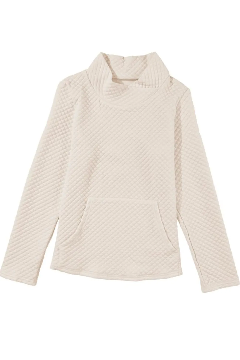 Fashion Dear-Lover High Neck Kangaroo Pocket Quilted Sweatshirt Apricot