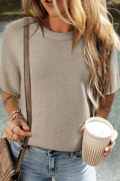 Fashion Dear-Lover High Neck Short Bat Sleeve Sweater Apricot