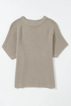 Fashion Dear-Lover High Neck Short Bat Sleeve Sweater Apricot