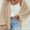 New Dear-Lover Hollow Out Knit Drop Shoulder Open Front Cardigan Apricot