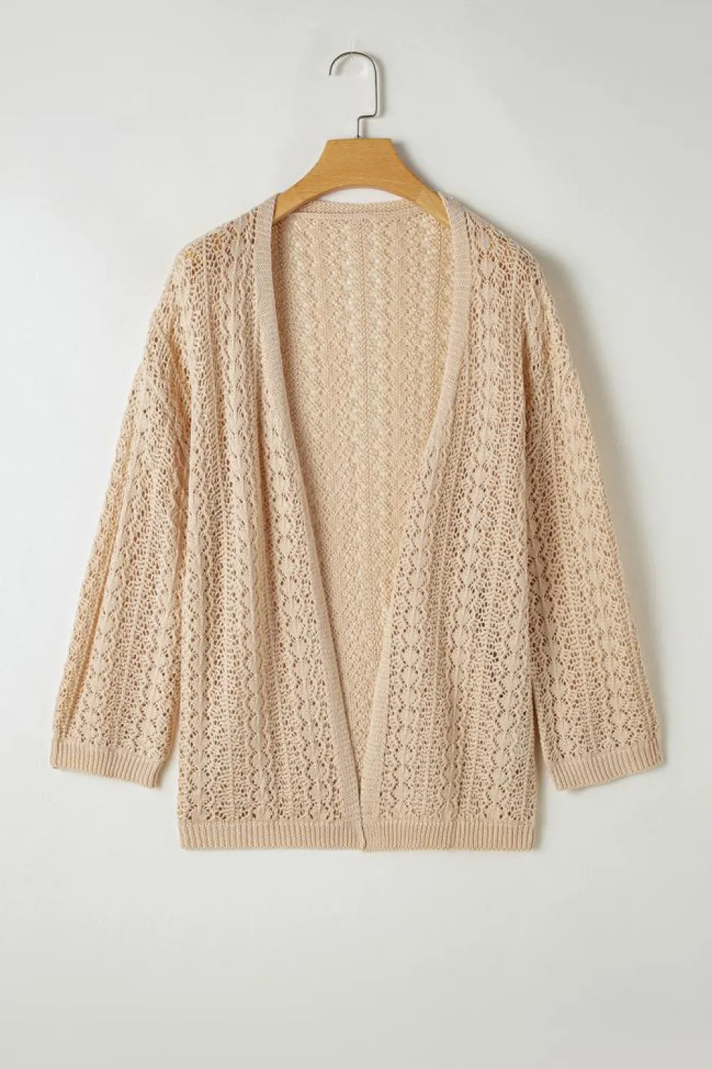 New Dear-Lover Hollow Out Knit Drop Shoulder Open Front Cardigan Apricot