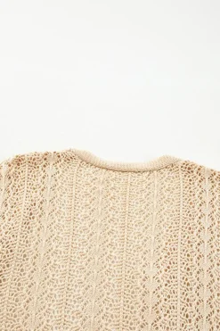New Dear-Lover Hollow Out Knit Drop Shoulder Open Front Cardigan Apricot