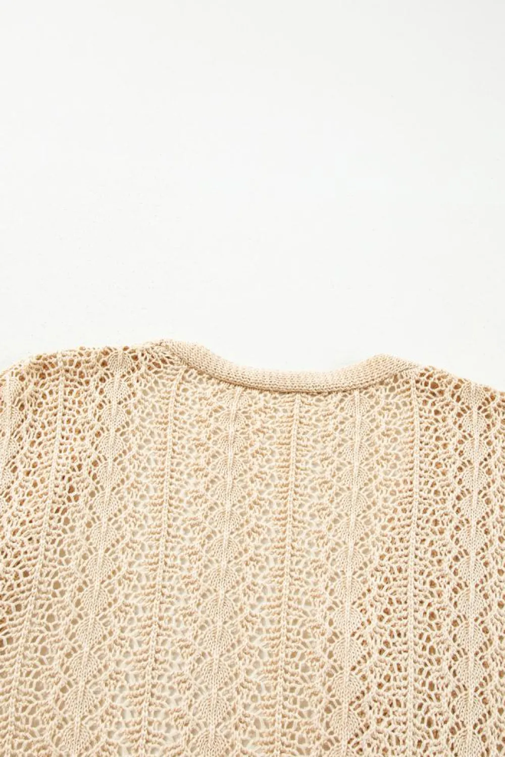 New Dear-Lover Hollow Out Knit Drop Shoulder Open Front Cardigan Apricot