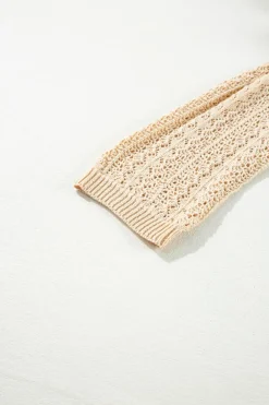 New Dear-Lover Hollow Out Knit Drop Shoulder Open Front Cardigan Apricot